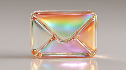 3d glass holographic email envelope icon rendered with a sleek, transparent look on a softly blurred
