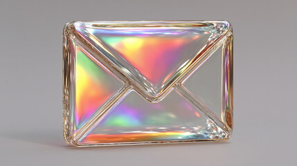 3d glass holographic email envelope icon rendered with a sleek, transparent look on a softly blurred