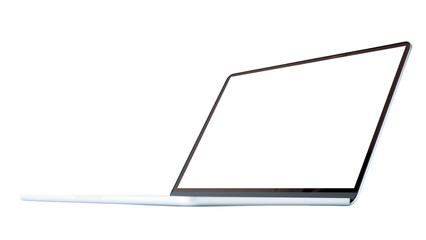 Modern thin laptop computer with blank screen on isolated background