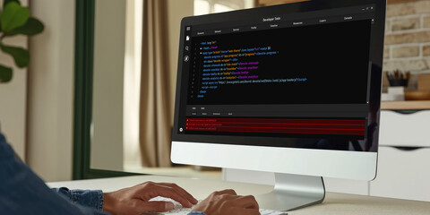 Software development programming on computer screen for brisk application and program coding