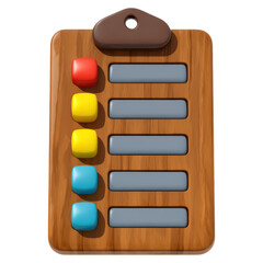 Wall Mural - Colorful checklist board with buttons and wooden clipboard design, isolated on transparent background.