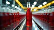 © Leonardo - Botella de refresco rodeada de botellas idénticas que se mueven a lo largo de una cinta transportadora de una fábrica