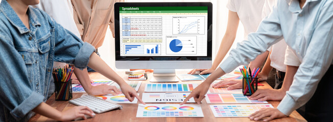 Fototapete - Spreadsheet document information financial startup concept. data and graphs in spreadsheet documents for online analysis project dashboard accounting digital brisk