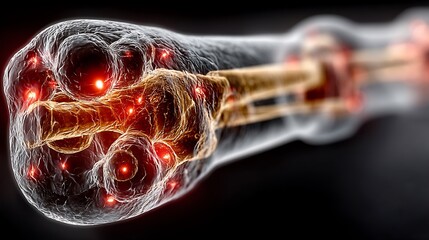 Wall Mural - close up of femur microfracture from repetitive motion stress bone detail highlighted