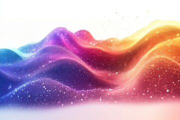 Leinwandbilder - Colorful waves of light and particles create a mesmerizing abstract landscape in a dynamic gradient of hues against a bright background