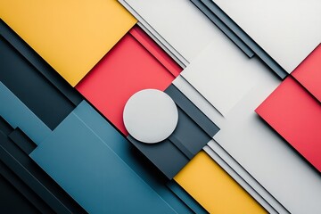 Aufkleber - Abstract geometric pattern in vibrant colors featuring red, orange, black, and white forms layered on a diagonal grid structure