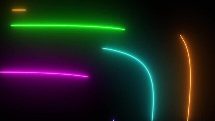 Wall Mural - curve quintuple neon laser colorful lines on 4k black background