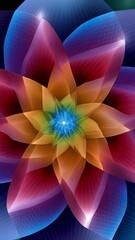 Wall Mural - abstract fractal flower illustration with petals radiating from a central point, featuring vibrant g