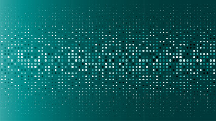 Leinwandbilder - White dots gradient on teal background, dynamic digital pattern, futuristic pixel matrix, abstract minimal design, geometric grid, technology concept, data visualization, copy space