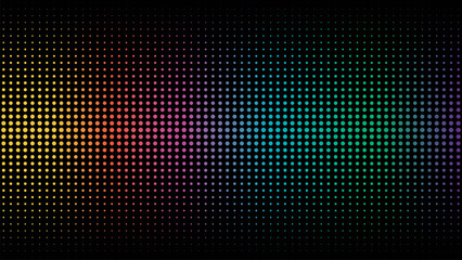 Leinwandbilder - Colorful gradient dots on black background, vibrant digital pattern, modern pixel matrix, abstract design, multicolor spectrum, geometric grid, data visualization concept, copyspace