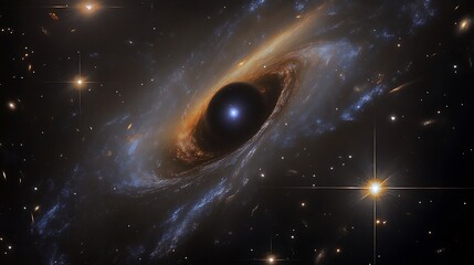 Wall Mural - breathtaking view of black holes in a distant galaxy with their immense gravity bending light around
