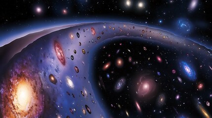 Wall Mural - conceptual visualization of the universe's fate where galaxies slowly drift apart as the cosmos cont