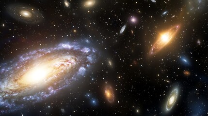 Wall Mural - cosmic visualization of galactic evolution showcasing the process of a galaxy growing and interactin
