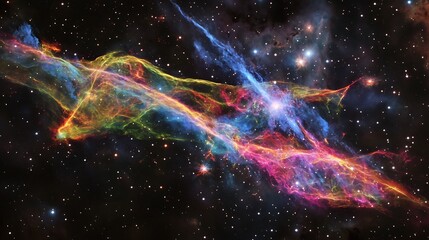 Wall Mural - depiction of a supernova remnant with colorful shockwaves and intricate gas patterns spreading acros