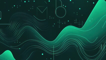 Wall Mural - abstract teal waves, tech background, digital art, website banner