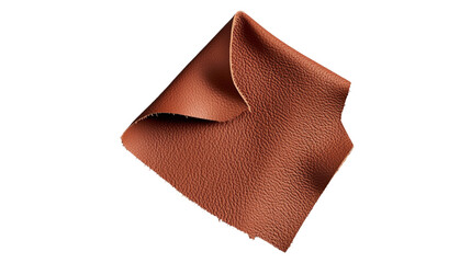 Brown Leather Piece Showing Folded Corner on Transparent Background