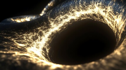 Wall Mural - portrayal of a black hole's event horizon with light bending and warping around its immense gravitat