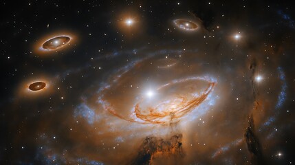 Wall Mural - scene of galactic halos surrounding a spiral galaxy with their faint light visible as part of the la