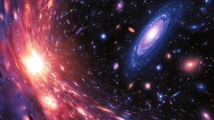 Wall Mural - scene of the universe's expanding edges with galaxies accelerating away propelled by dark energy int