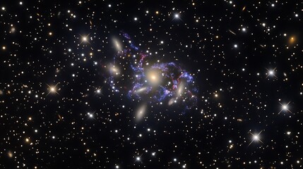 Wall Mural - serene view of a far off galaxy cluster with light from billions of stars converging into a dazzling