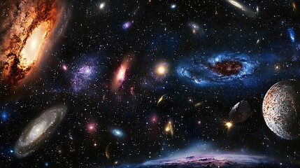 Wall Mural - stunning view of the cosmic scale with galaxies star systems and nebulae arranged across vast distan