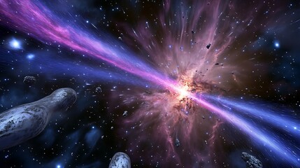 Wall Mural - visualization of cosmic rays streaming across the universe interacting with the intergalactic medium