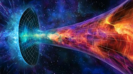 Wall Mural - artistic depiction of cosmic inflation where the early universe expands exponentially with vibrant e