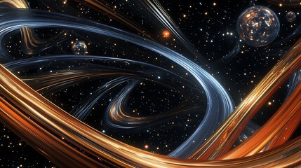 Wall Mural - expansive view of space time fabric bending under the weight of massive celestial bodies illustratin