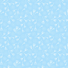 Wall Mural - Monochrome seamless ink line floral delicate pattern. Vector background