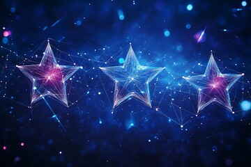 Wall Mural - Connected Stars: Digital Constellation on Dark Blue Bokeh Background