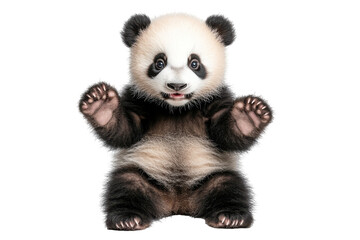 Poster - Cute cartoon panda character sitting happily with a playful expression, featuring a transparent background for versatile use in various designs and projects