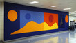 © Premium Stock  - Rehabilitation gym mural depicts abstract representation of strength recovery progress artwork along wall adjacent exercise equipment us flowing shape motivating symbol uplift patient staff during
