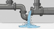 © Nurzhan - Leaking pipe with flowing water, cartoon illustration isolated on white background. Concept of economical water consumption.