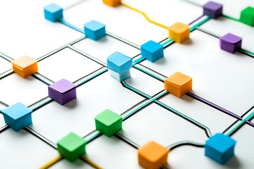 Wall Mural - colorful cubes on network: interconnected system, abstract connectivity.