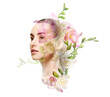 © New Africa - Attractive woman and freesia flowers on white background, double exposure