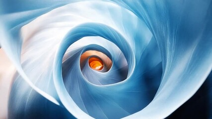 Fototapete - Blue Spiral: A hypnotic spiral in shades of blue with a warm orange center evokes a sense of depth, flow, and tranquility.