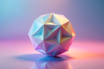 Wall Mural - Abstract digital rendering of iridescent geometric sphere with polygonal faces in vibrant hues representing modern stylish design