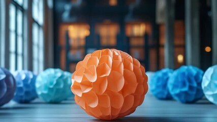 Aufkleber - Artful Orb Array: A close-up shot of an arrangement of colorful, geometric orbs, with an emphasis on their vibrant textures, set in a creative studio setting.
