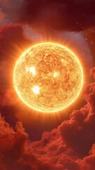Wall Mural - fiery planet emitting bright light surrounded by nebula and stars in deep space, concept illustratio