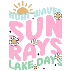 Naklejka na meble Boat Waves Sun Rays Lake Days PNG Summer Vacation Nature Sublimation Design

