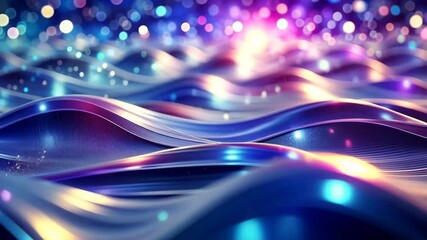Wall Mural - wavy flowing abstract neon colors background with sparkling particles and bokeh effect