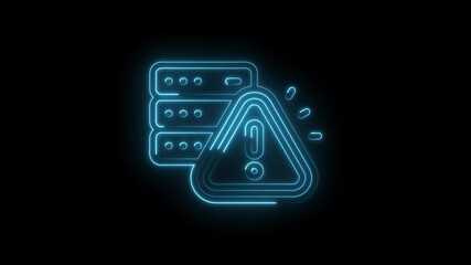Neon style server error warning animation depicting data security issues and network failure