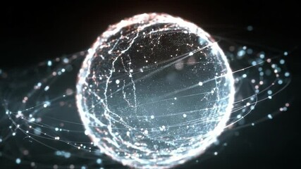 Wall Mural - abstract glowing sphere with dynamic light trails and digital particles in a dark background for fut