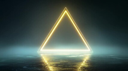 Wall Mural - bright neon triangle in a misty environment with reflection and dramatic lighting effects