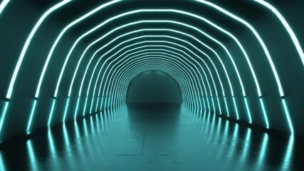 Wall Mural - futuristic tunnel with neon light effects and reflections for modern interior design and technology 