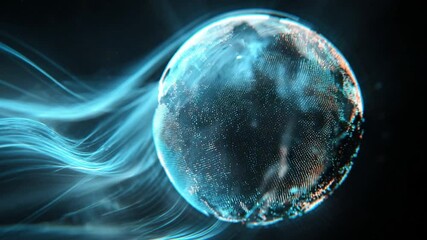 Wall Mural - futuristic digital sphere with data streams and light effects in dark background for technology them