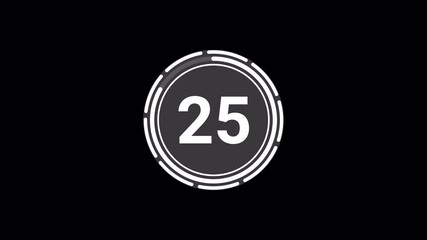 creative circle 30 seconds countdown animation on black background, 30 second circle timer countdown animated, 30 to 0 seconds countdown with alpha channel.