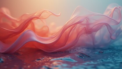Poster - Ethereal Fabric Flowing Over Water Surface with Warm to Cool Gradient
