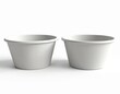 © Viktor - Two empty white ice cream bowls. Mockup of disposable kraft paper food container for takeaway, delivery services. Food product packaging design isolated on white background. Reusable eco-friendly