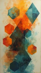 Aufkleber - Abstract geometric shapes in teal, orange, and dark green with a speckled texture, creating a modern, artistic design.
